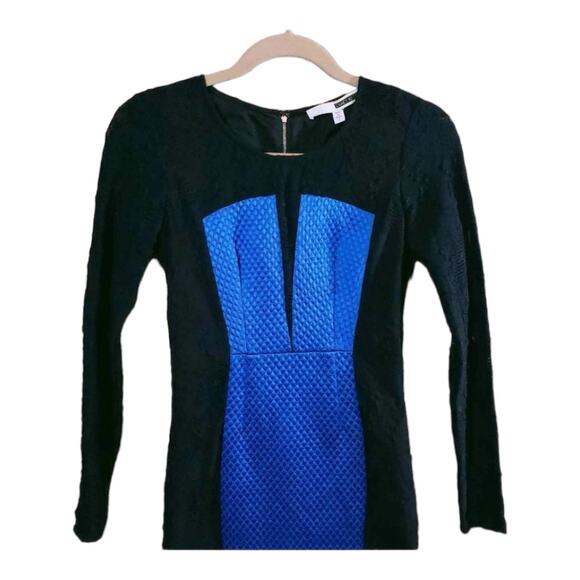 Tracy Reese Long Sleeve Colorblock Mini Sheath Dress Satin & Lace Women's 2 - Picture 2 of 6